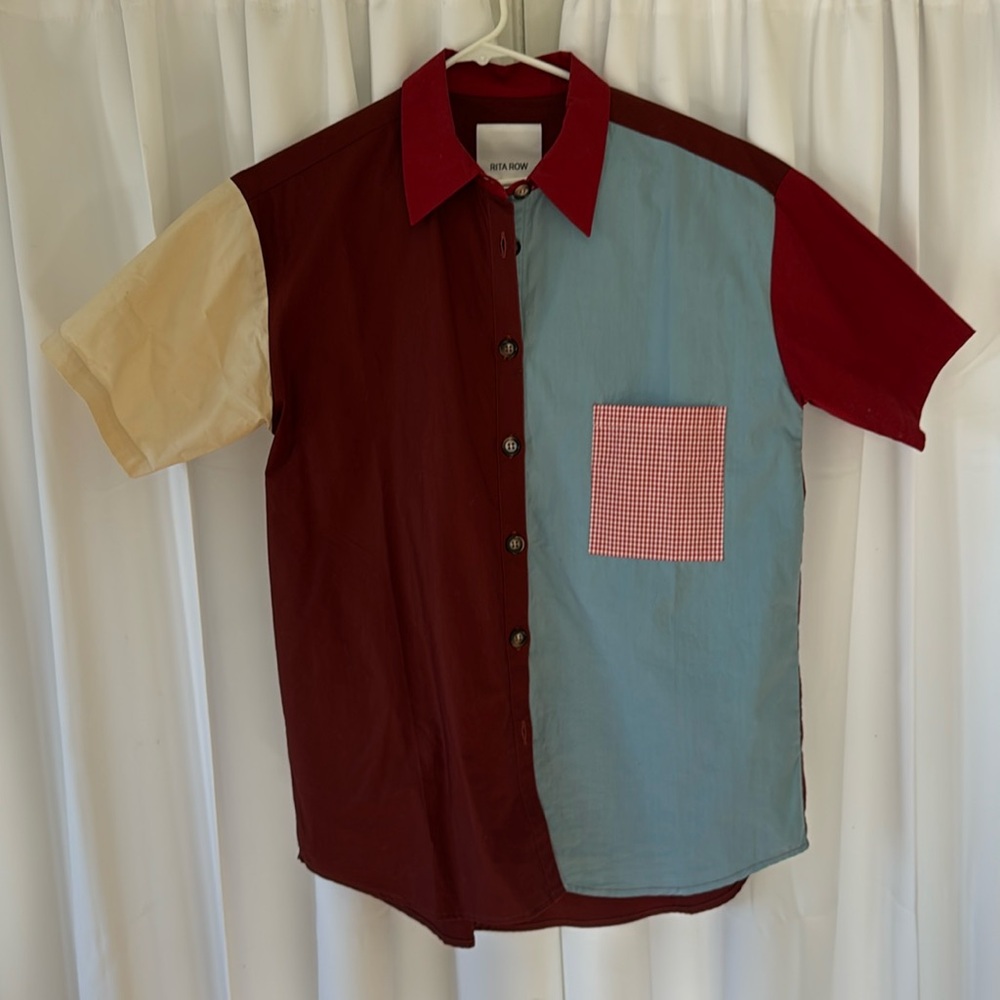 Rita Row short sleeve block color button up structured top sz XS